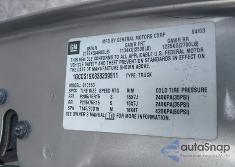 2003 Chevrolet S-10 Ls from USA, damaged, VIN 1GCCS19X838239511